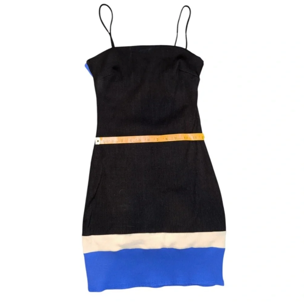 Black Strap Mini Dress with Blue & Cream Hem - Picture 6 of 12